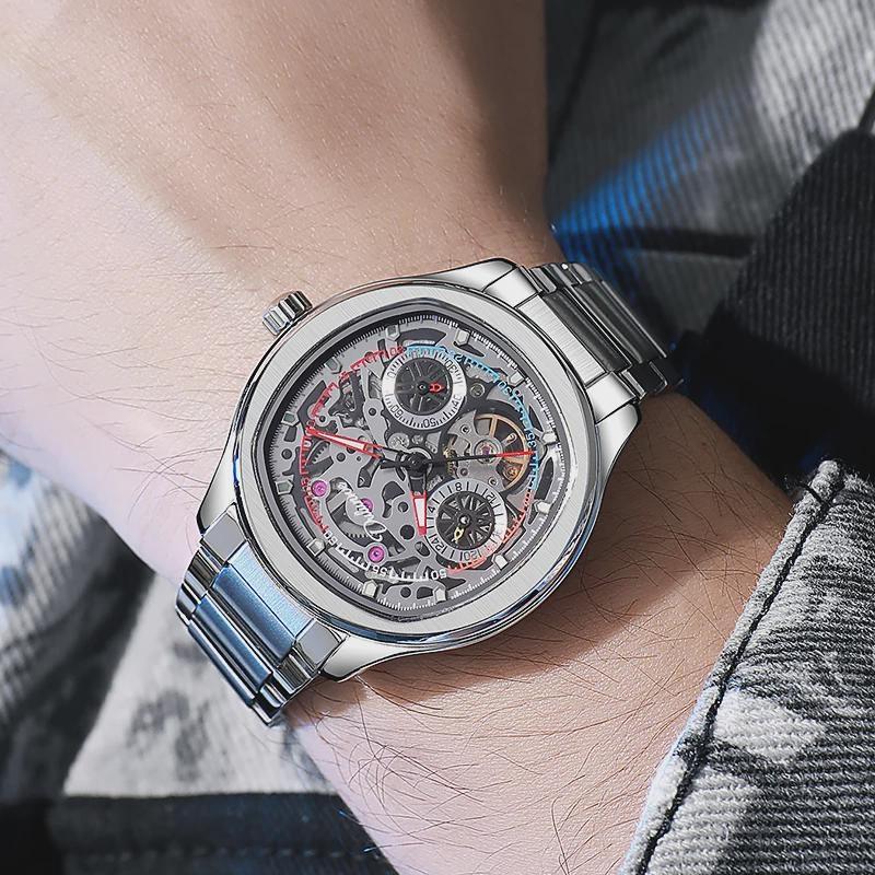 Top-Marke Luxus Skelett Tourbillon Automatische Mechanische Uhr für Herren Sport Vollstahl Wasserdichte Uhren