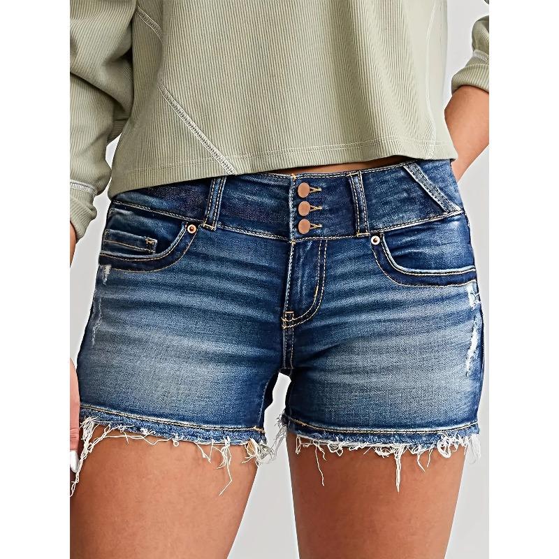 New women s stretch jeans ripped washed denim shorts XS