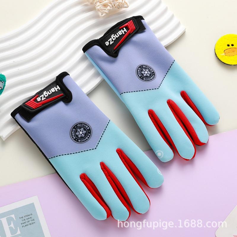 Children's gloves autumn and winter velvet warm students boys and girls thickened cycling windproof outdoor cycling cold-proof gloves