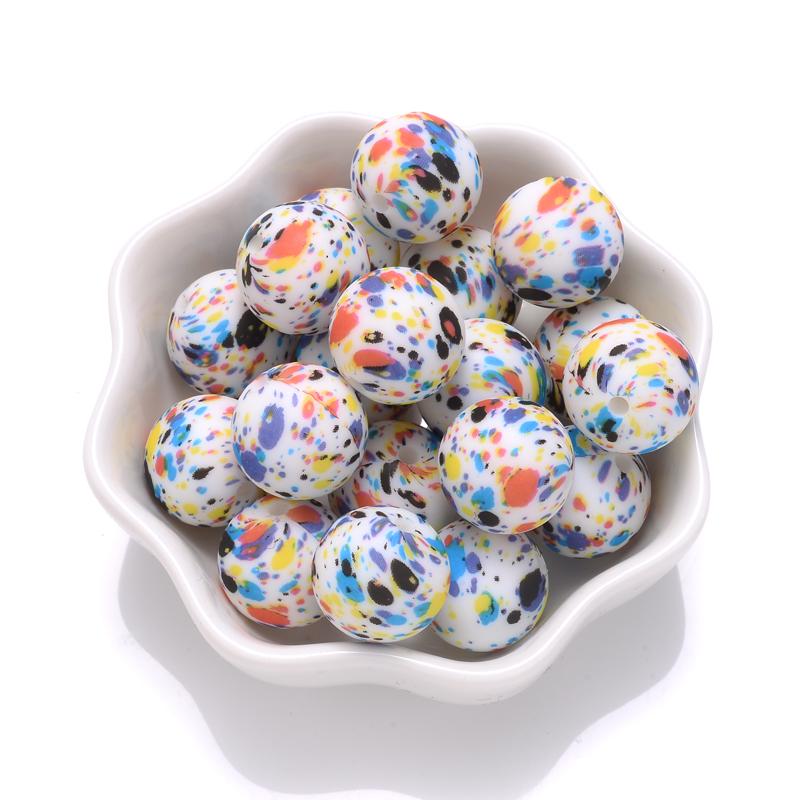 10Pcs 15mm Colorful Print Leopard Pattern Silicone Beads Ball Shape Teething Jewelry Beads For Teether Pacifier Chain Necklace