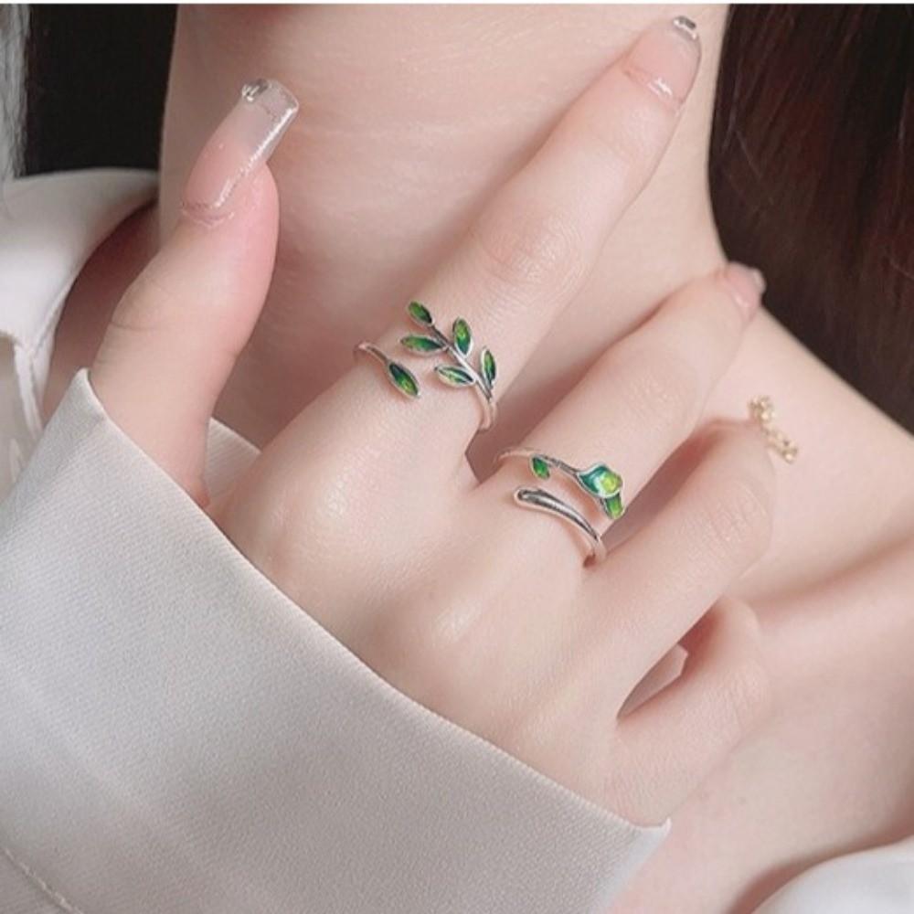 Adjustable Leaf Opening Ring Oil Drop Women's Ring Fashion Enamel Leaf Ring  Women