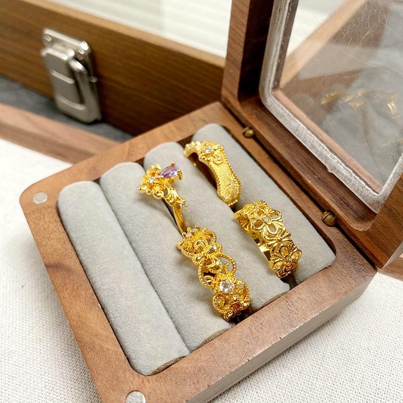 [Jinyun Flower] Medieval Vintage Iris Zir*****Pen Ring Niche High-End Sense Stacked Ring