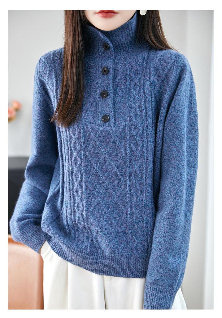 Women's Thickened Lapel Sweater: Warm Stand-up Collar Knitwear for Autumn/Winter