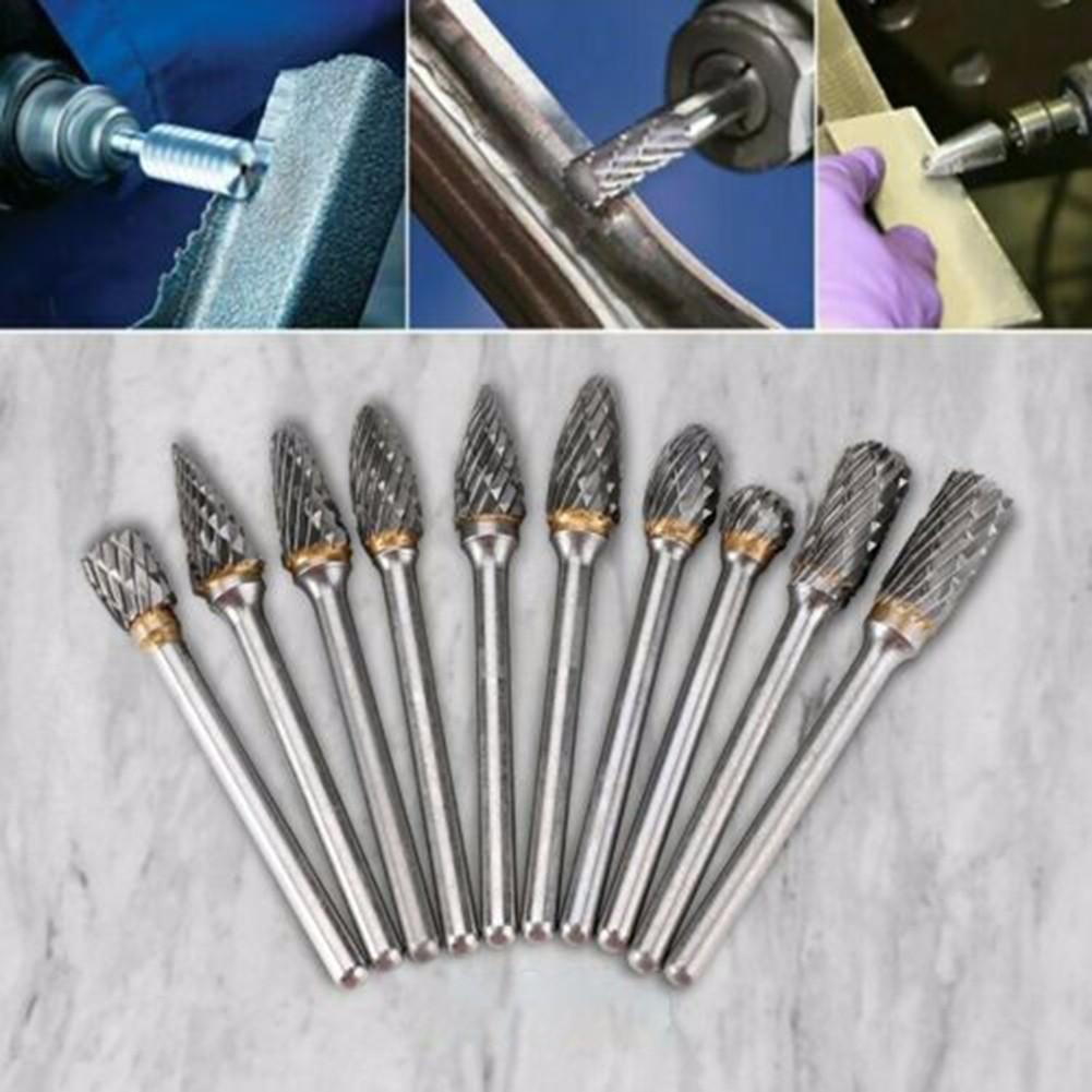 10pcs Tungsten Head Carbide Burrs For Rotary Drill Grinder Carving Bit New