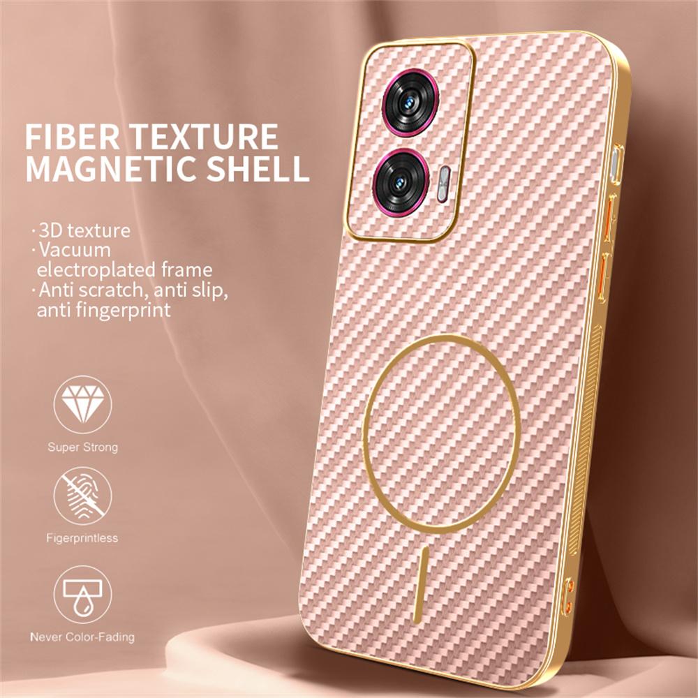 For Motorola Edge 50 Fusion 5G Phone Case Carbon Fiber Textured Electroplated TPU Back Cover
