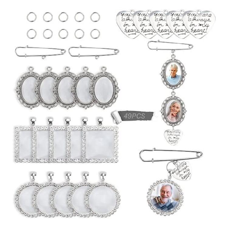 Silver Pin Brooch Kit with Heart Pendant Rings for Craft Jewelry Production