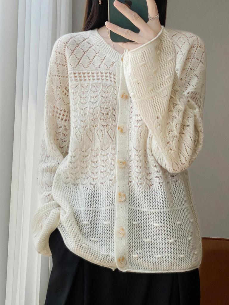 100% Pure Wool Sequin Knit Cardigan - Women’s Autumn/Winter Shiny, Loose-Fit Outerwear