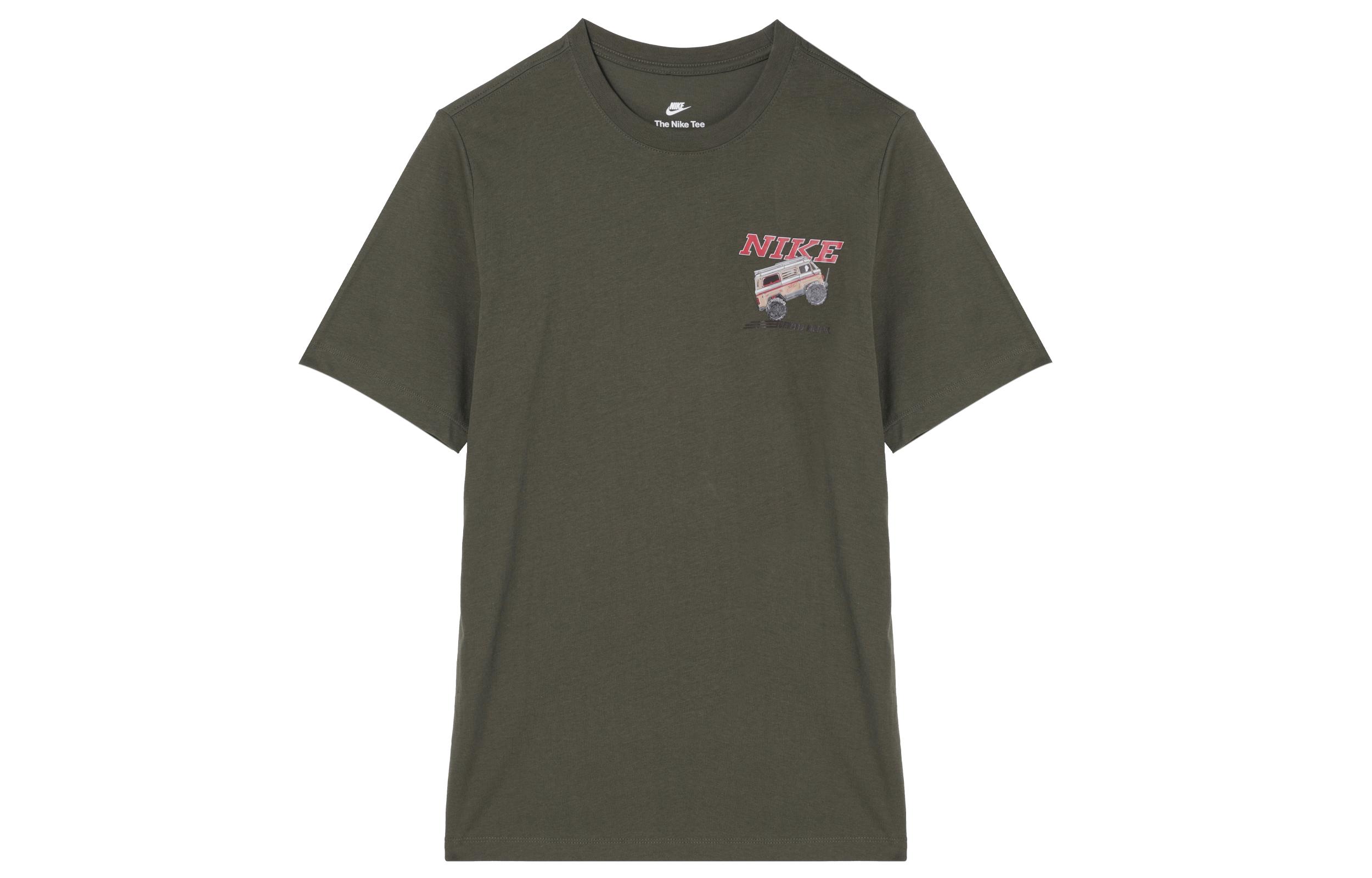 Nike T Shirts Men s Khaki Green Crew Neck Moderate Straight Fit FQ3765-325 M
