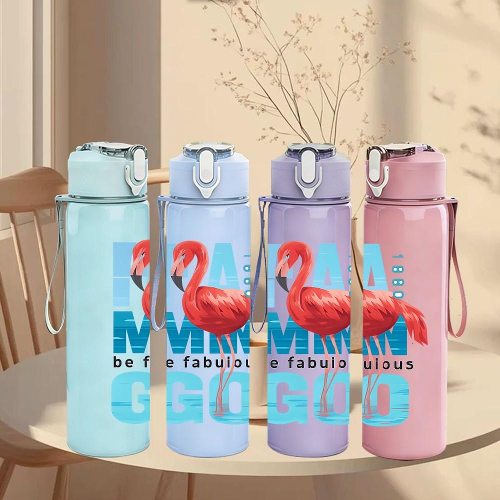 1PC Pink Flamingo HA HA Letter Print 750ml Color Plastic Sports Water Bottle Leakproof Flip Straw Lid Suitable for Sports Office Home Use