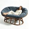 Leaf Embossed Oval Lounge Sofa Slipcover Mamasan Chair Cushion Cover  For Rattan Furniture