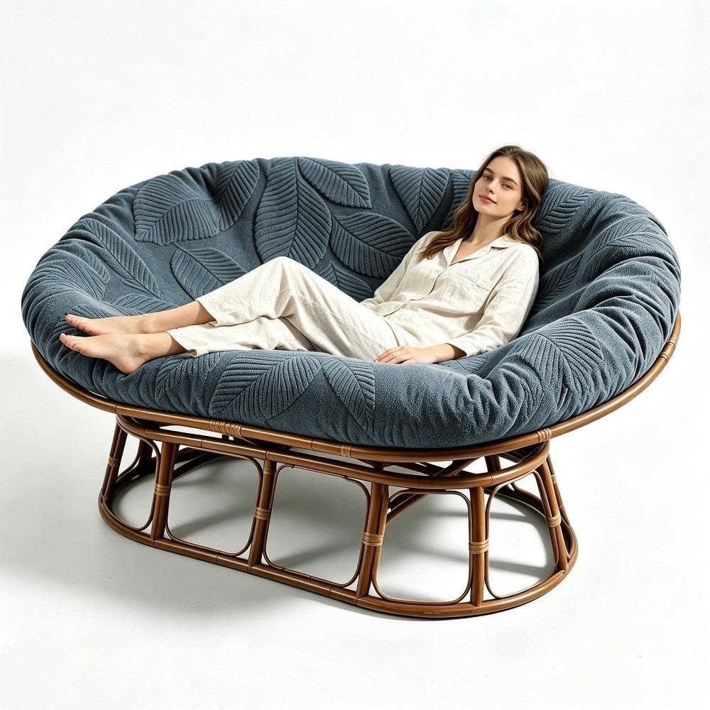 Leaf Embossed Oval Lounge Sofa Slipcover Mamasan Chair Cushion Cover For Rattan Furniture
