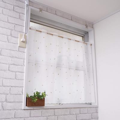 [Cloth Shop] Cafe Curtains for Small Windows, Approximately 100m Wide X 70m Long [Gold Voile Embroidery]