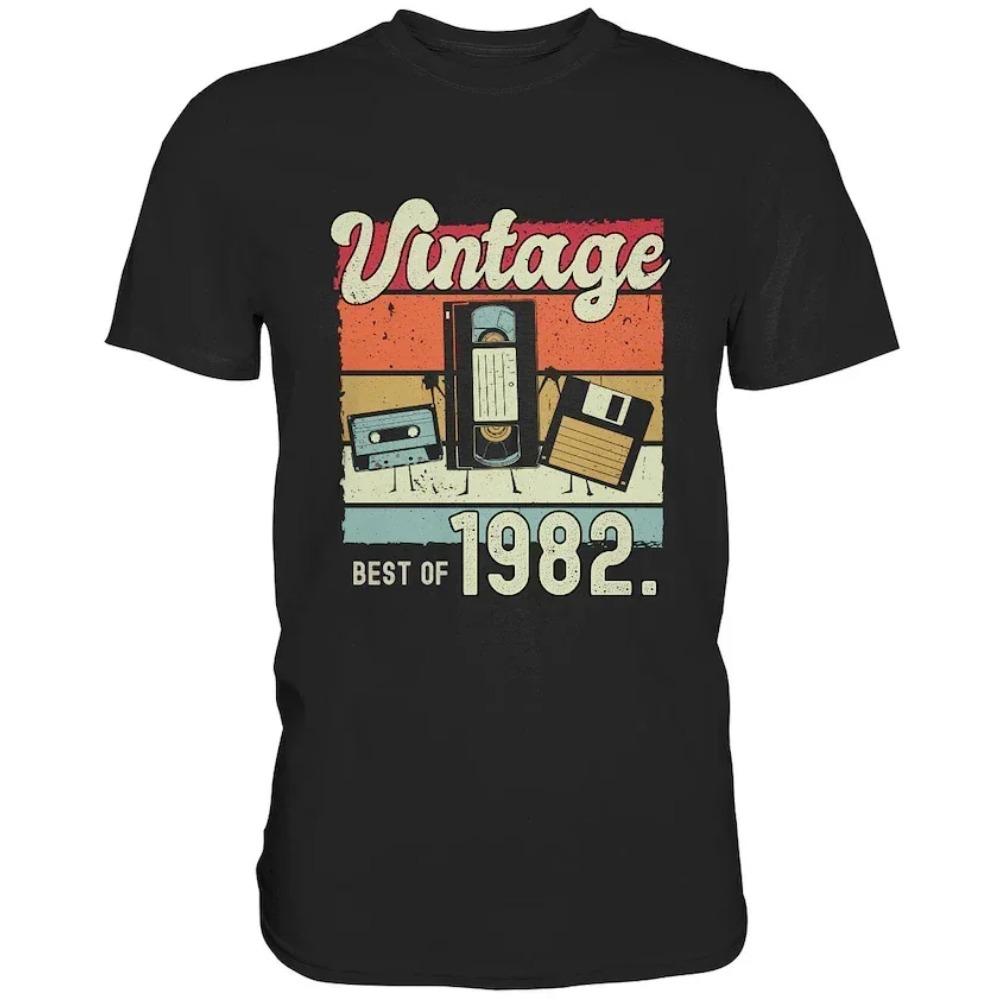 Vintage 40-årsdag 40 år 1982 Retro Kassettband Videokassett Diskettskjorta T-shirt Man Fru Skjorta Streetwear