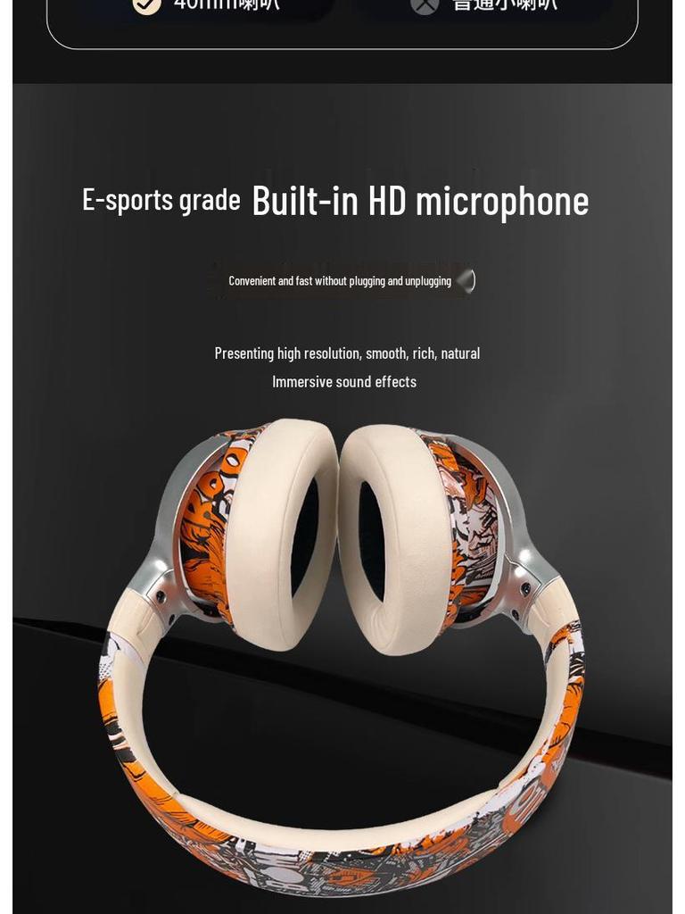 2026 Graffiti Bluetooth Over-Ear Headphones - Long Battery for Gaming