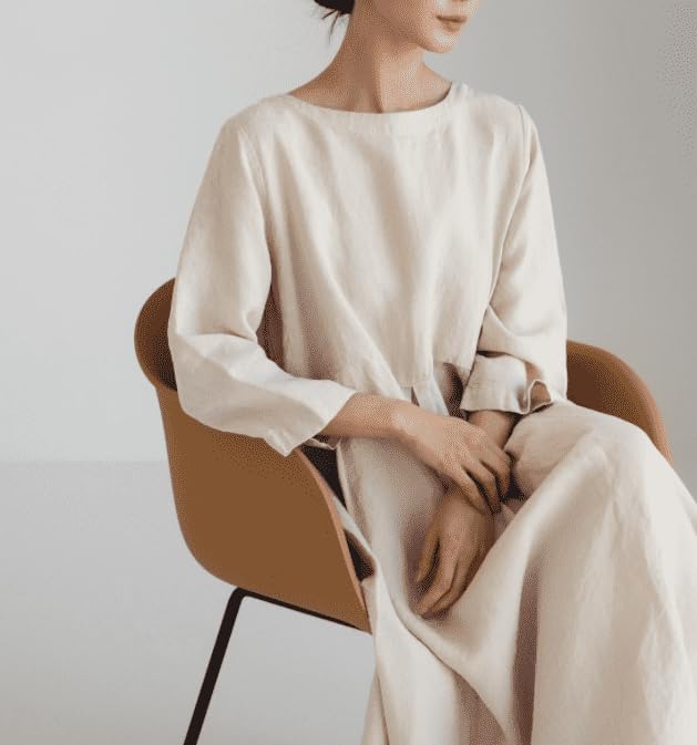 JINJUDUO Lang Løs Bomullskjole for Kvinner, Motebevisst, Søt, Figurnær, Vegansk, Pyntet, Uformell, Sommer, Høst, (Aprikos, XL)