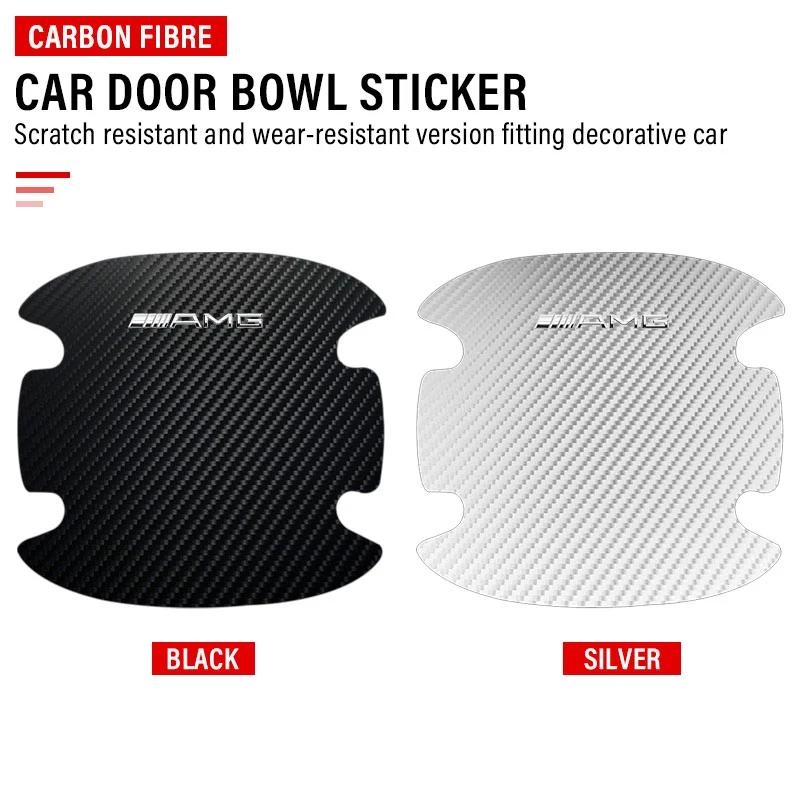 4Pcs Carbon Fiber Car Door Handle Protection Emblem Sticker Accessories For Mercedes Benz W203 W204 W211 W210 W124 AMG W202 CLA