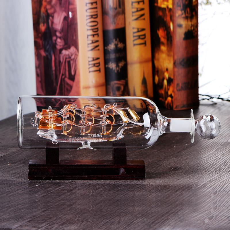 Sailboat Drifting Bottle Sailboat In Glass Bottle Wooden Base Home Decoration Wedding Gift Vintage Landscape Nautical Decor