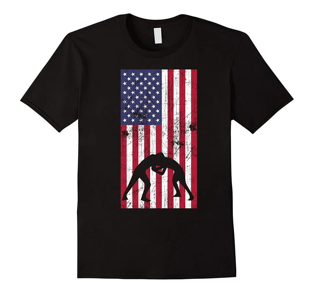American Flag Wrestling TShirt 100 Cotton ONeck Summer Short Sleeve Casual Mens Tshirt Size S3XL
