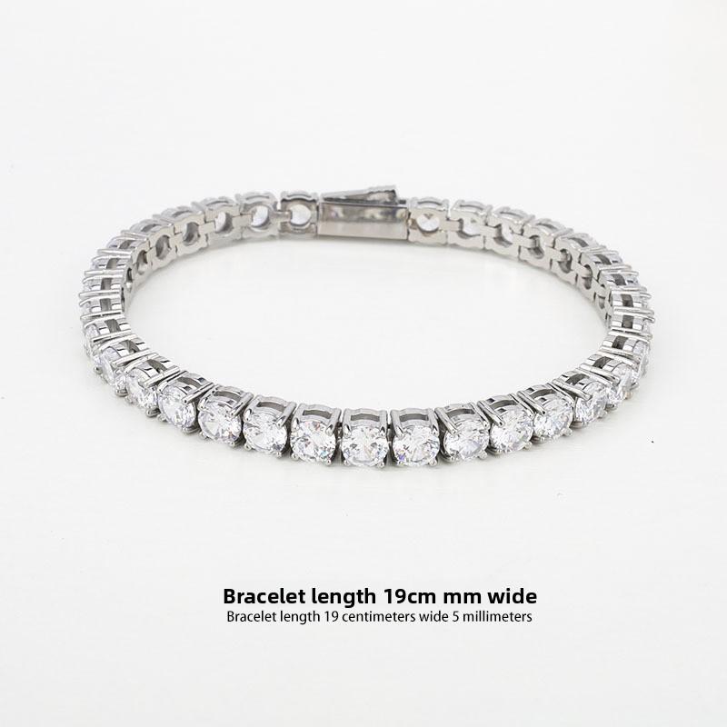 Titanium Steel Tennis Chain Bracelet, Zircon Premium Feeling Full Diamond Single Row Diamond Hip-hop Men's Bracelet Does Not Fade