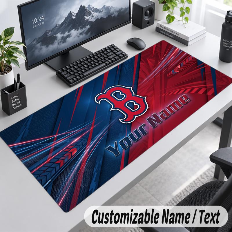 Custom Name Text Mouse Pad Boston Red Sox Personalized Desk Pad For Work And Gaming