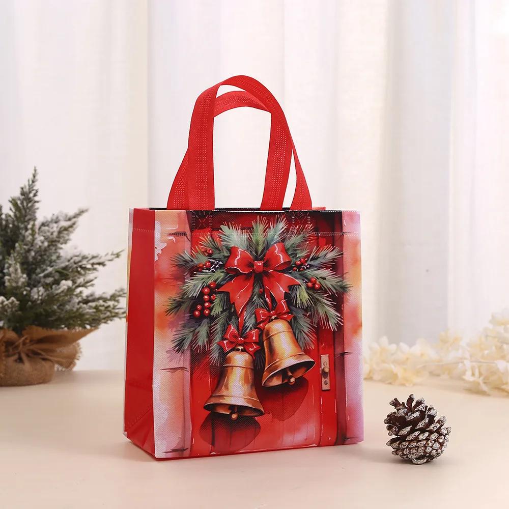 6Pcs Christmas Reusable Tote Bags Non-Woven Holiday Gift Bags Handles Santa Claus Tote Bag Christmas Decorations for Home