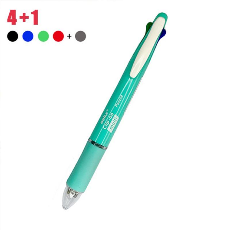 1Pc  4-color Ballpoint Pen + Pencil, Press Multi-color Ballpoint Pen 5 In 1 Multi-function Writing Pen Office Supply