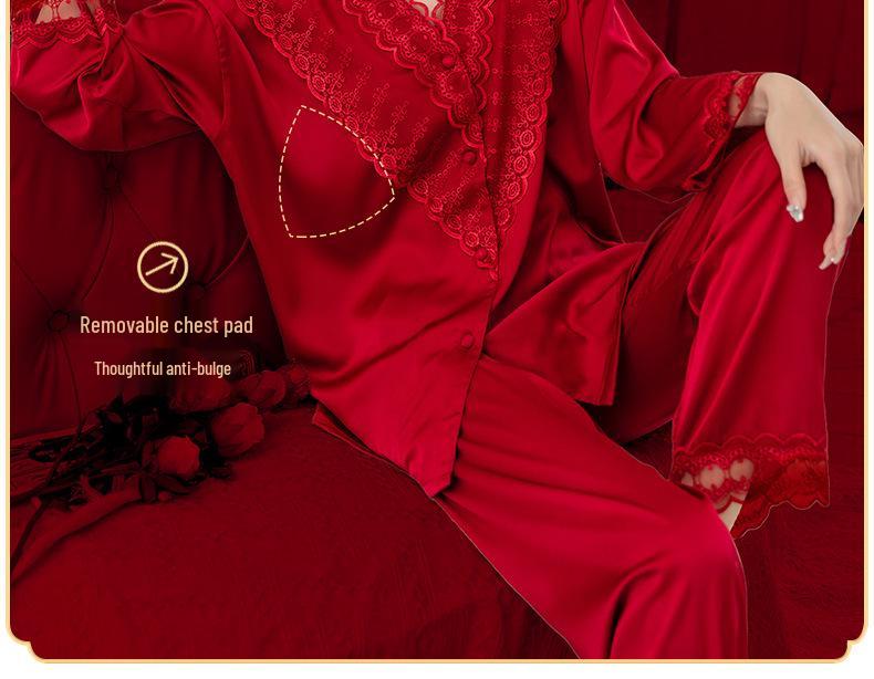 Year of the Ox Women's Red Pajamas with Built-in Bra - V-neck, Soft, Skin-Friendly, Sexy Loungewear - Perfect Gift for Best Friend