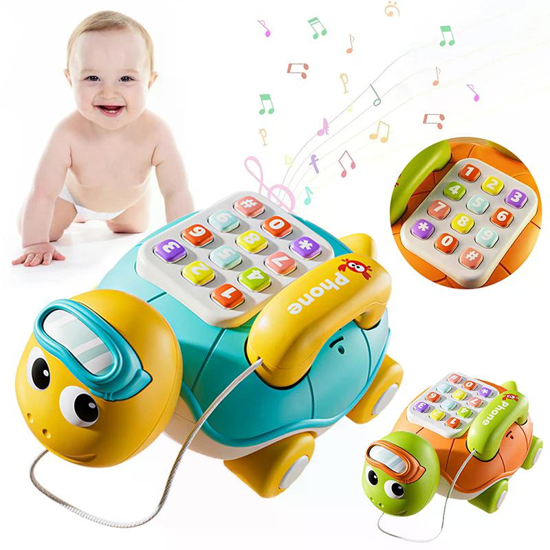 Tartaruga Musicale Strisciante Giocattoli per Bambini Telefono Giocattolo Interattivo per Bambini con Luci Musicali Giocattoli Educativi per l'Apprendimento Precoce per Bambini