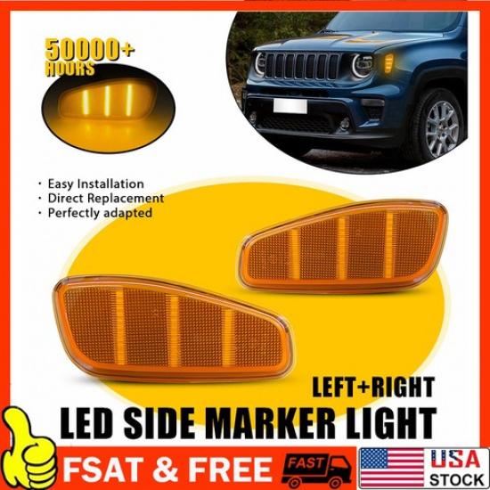 Yellow Lens Amber LED Front Fender Side Marker Light For 2015-2023 Jeep Renegade
