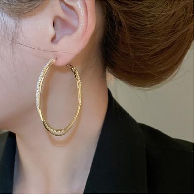 Exaggerated Big Round Full Rhinestone Crystal Hoop Earrings for Women Simple Hyperbole Geometric Circle Earrings Jewelry Gifts