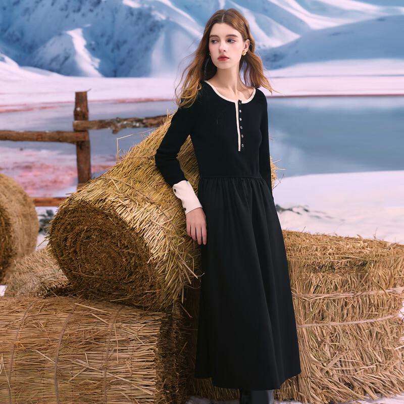 

Sancai Women s 2025 Winter Contrast A-Line Long Dress S 155/80A