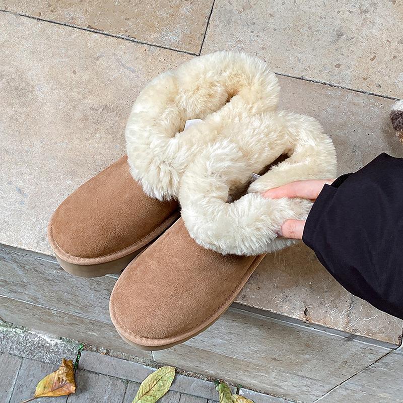 Spot~ Sheepskin and fur integrated thick-soled snow boots, genuine leather and real hair 2025 new basic button warm boots