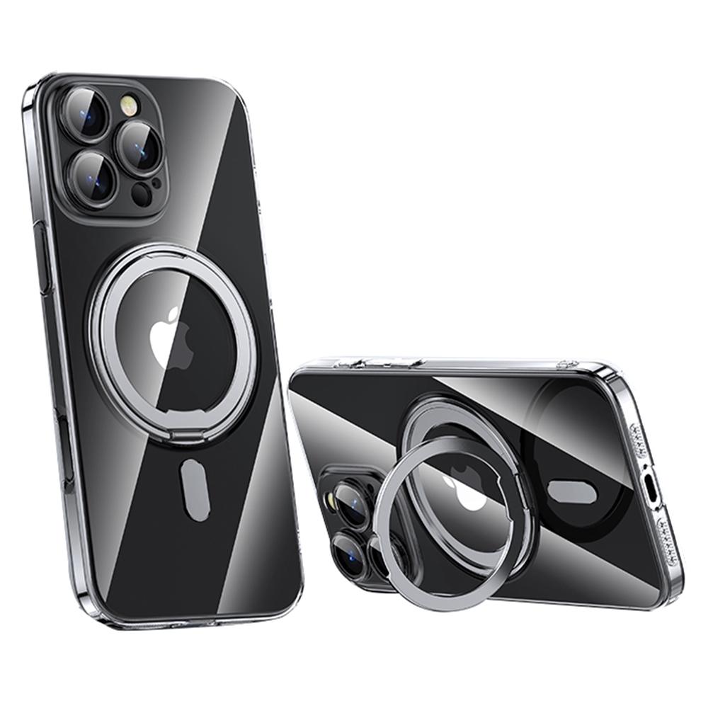 

For iPhone 16 Pro Max Case Compatible with MagSafe Kickstand PC+TPU Phone Cover with Lens Film Silver