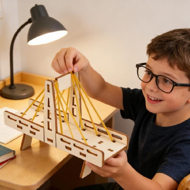 Interactive Physics Teaching Aid Wooden Suspension Bridge Model Craft Set For Science Experiment Classroom Demonstration