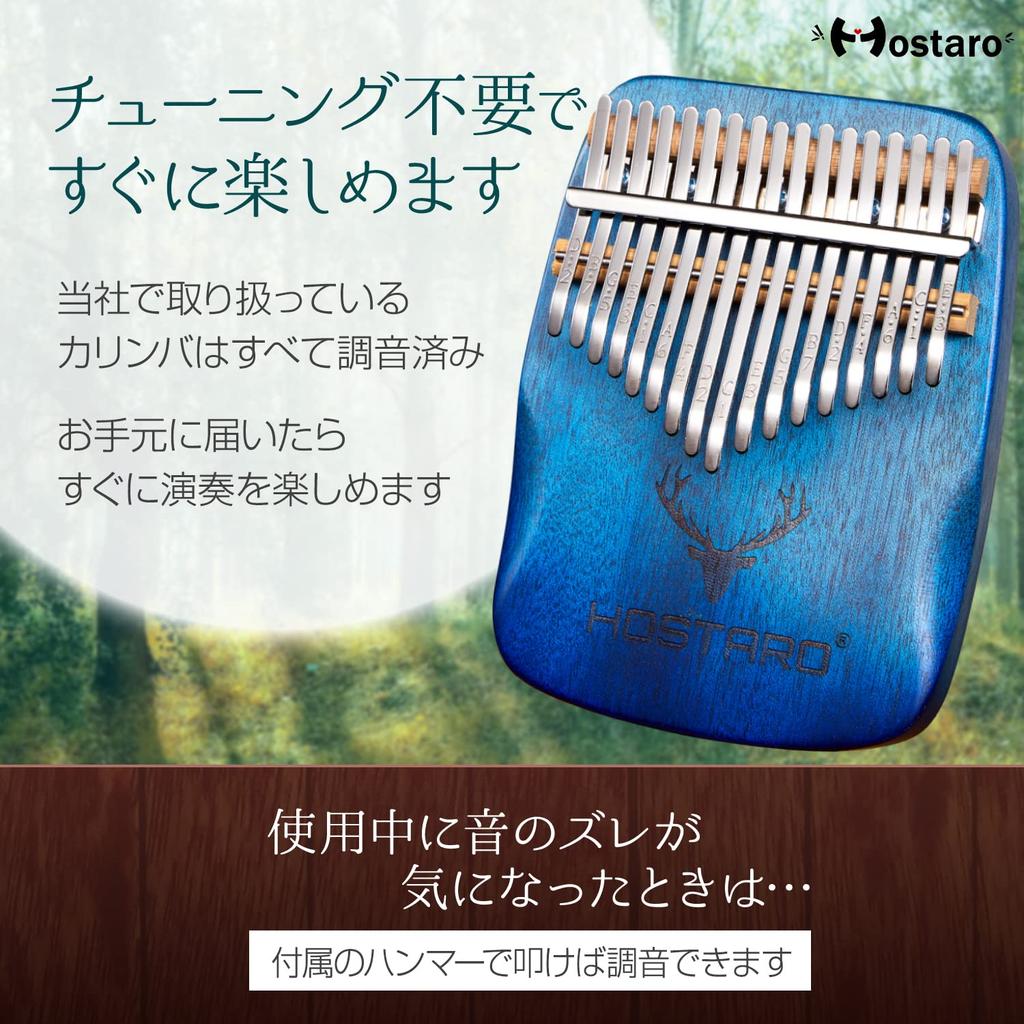 Hostaro Kalimba Thumb Piano, 17 Keys, Solid Instrument, Popular, with Protective Case, Beginner-Friendly, Japanese Manual (Gradient Blue)