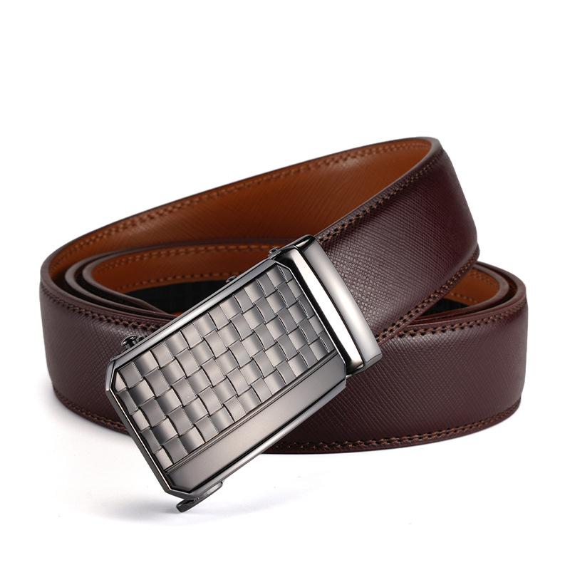 

Ремень из натуральной кожи с автоматической пряжкой из коровьей кожи, пряжка из сплава, деловой повседневный ремень для брюк, ремень для людей среднего возраста и молодежи 130cm