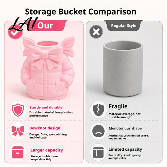 Unique Gift for Women Cute Bow Puffer Jacket Pen Holder 3D Printed Desktop Organizer Decorative Makeup Brush Storage Cup Cup Creative Container