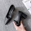 Autumn 2025 Women's Genuine Leather Korean Fashion Pointed Toe Slip-On Chunky Mid Heel Shoes