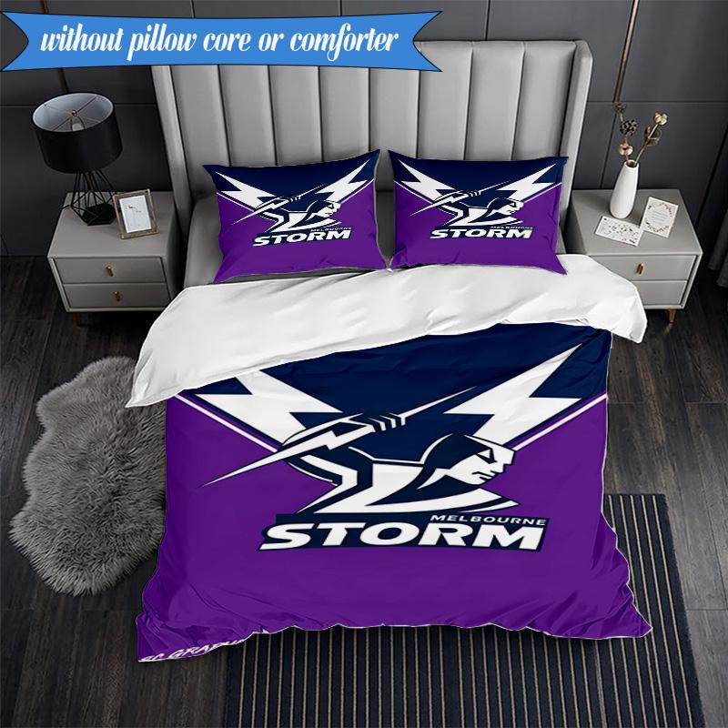 3PCS Melbourne Storm Team Bedding Set 2D Printing (Includes 1 Duvet Cover + 2 Pillowcases Coreless), Bedroom decor,Fan Gift