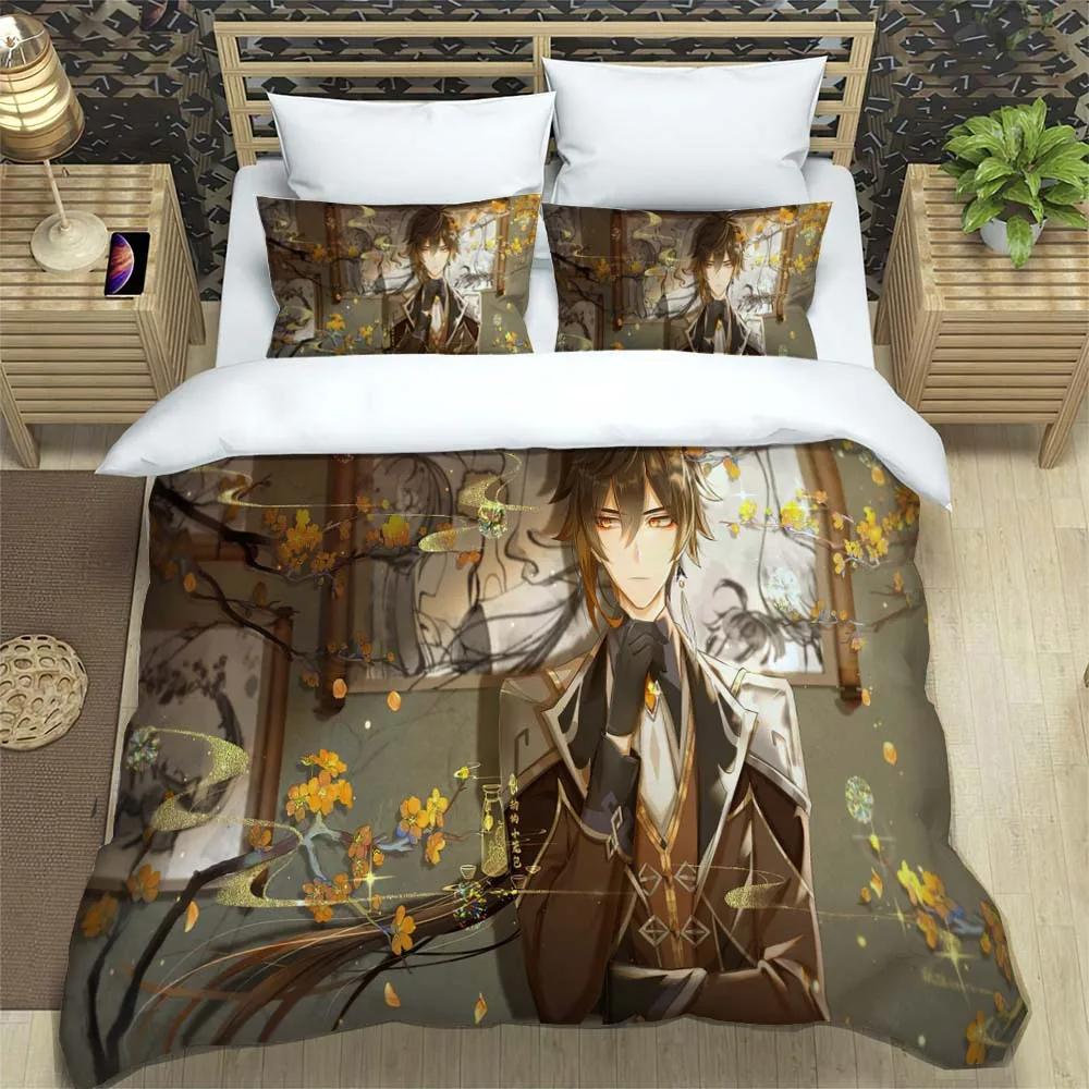 Anime Genshin Impact Animation Cartoon Soft And Comfortable Bedding Set Luxury Quilt Cover Customizable Comforter Bedding Sets