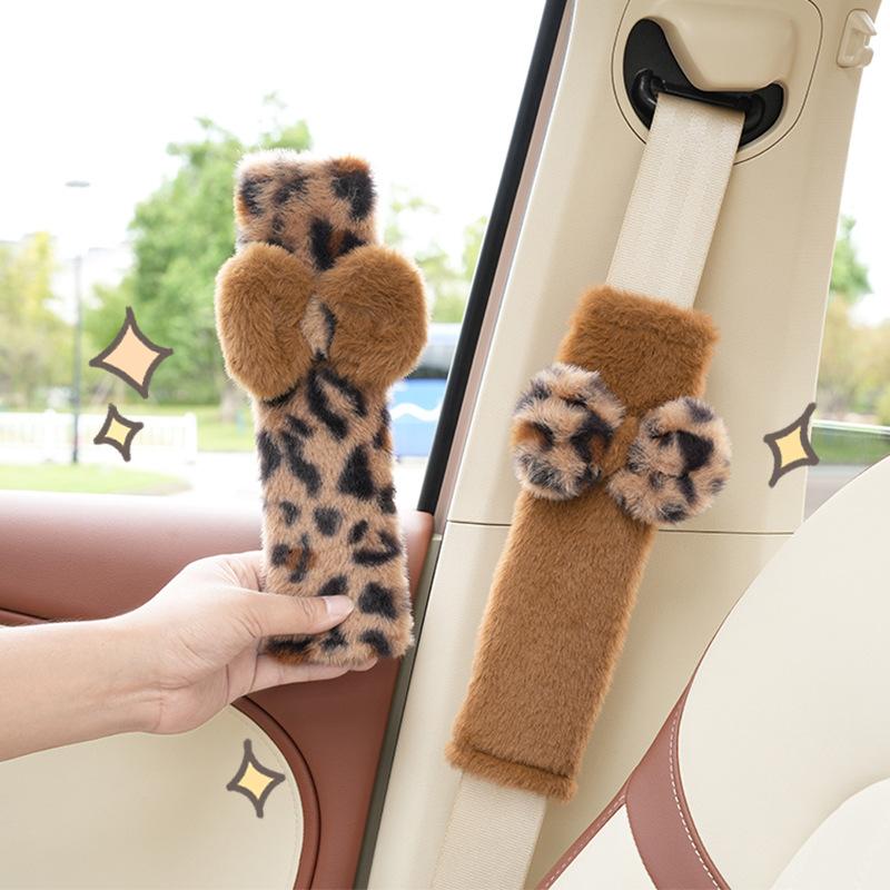 Car Seat Belt Shoulder Cover High-grade Leopard Print Winter Plush Car Anti-choke and Anti-friction Seat Belt Shoulder Protector