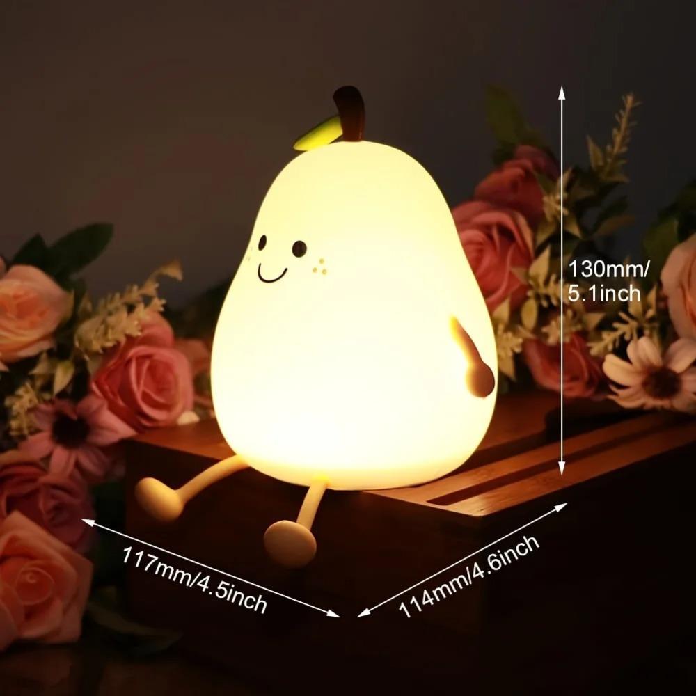 1PC Creative Cute LED Pear Night Light USB Rechargeable Dimming Touch Silicone Table Lamp Bedroom Decoration Couple Gift Boby Light