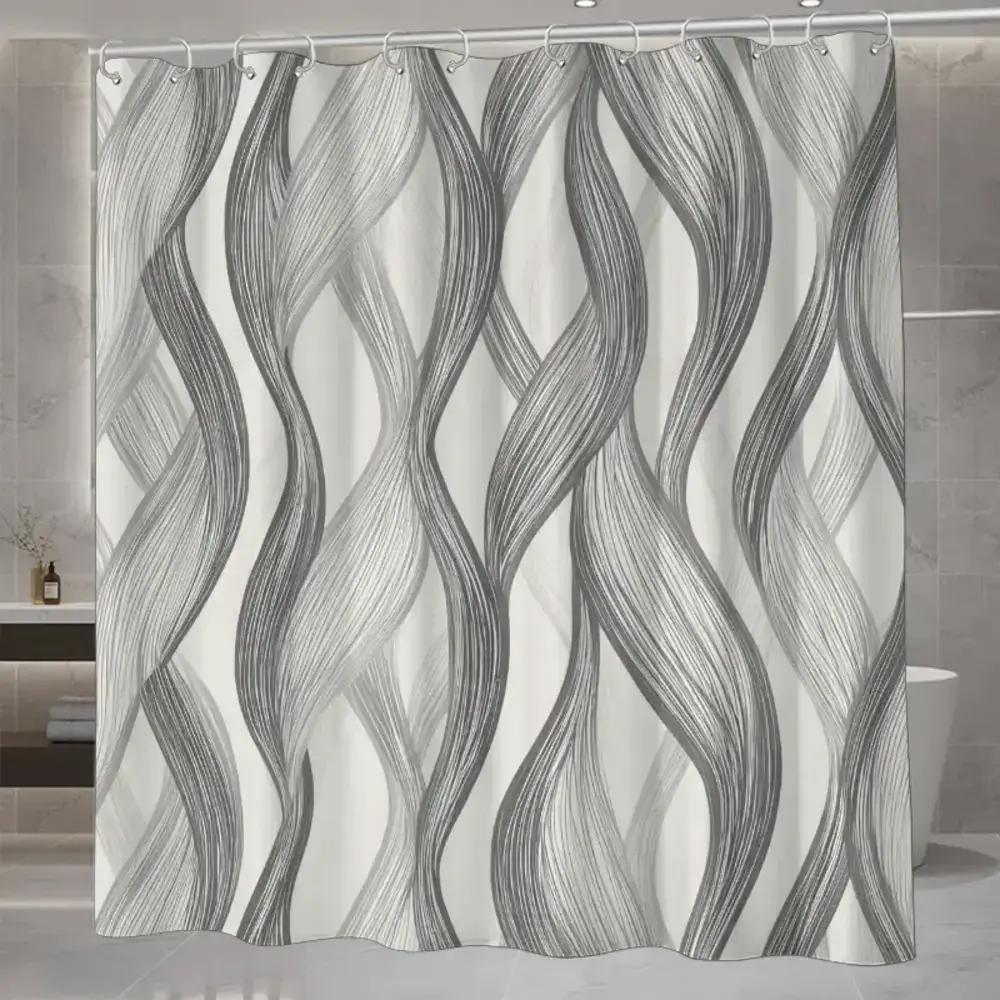 

Modern Wave Pattern Shower Curtain, Polyester Fabric, Machine Washable, Suitable For Bathroom Dcor. W60H190(CM)-1 Pcs