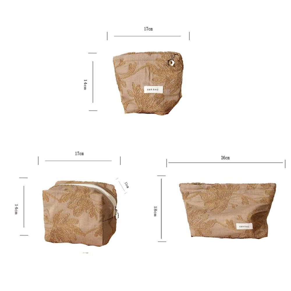 French Style Embossing Cosmetic Pouch Pillow Shape Charming Canvas Makeup Bag Portable Elegant Skincare Zipper Bag Travel