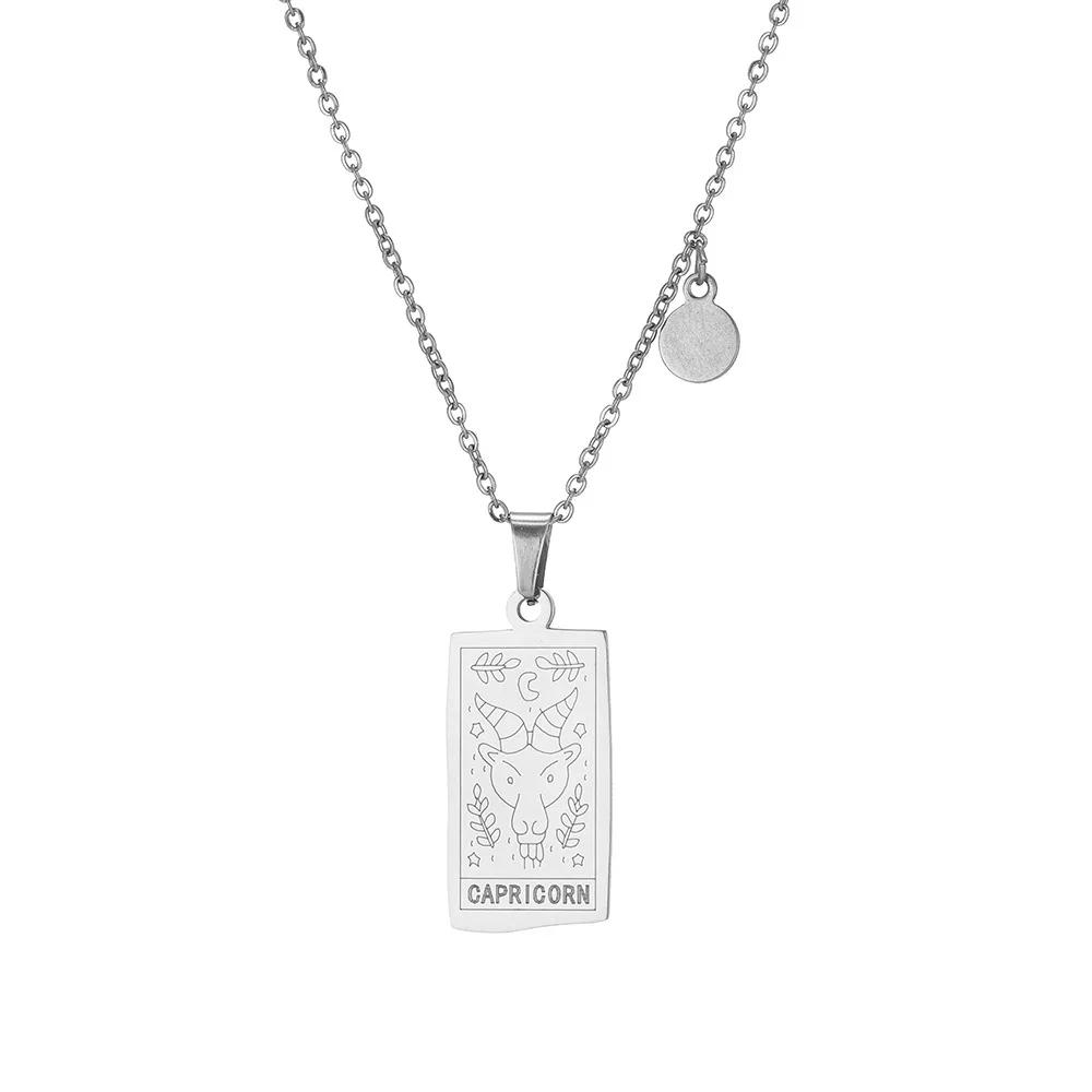 Vintage Geometric 12 Constellations Square Pendant Necklace Fashion Gold Color Metal Collar Charm Necklace Jewelry 2024 New