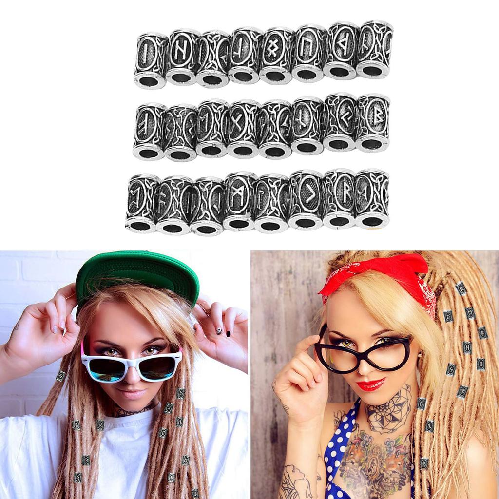 24 Stück Haar Bart Perlen Legierung Einzigartige Muster Vintage Haarflechtperlen Dreadlocks Zubehör