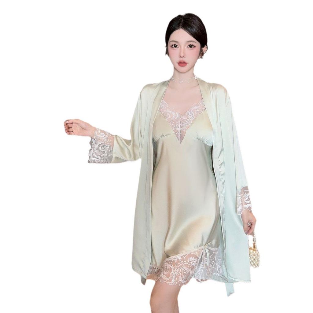 Sexy Pajamas Women's Ice Ribbon Chest Pad Pure Desire New Suspender Pajamas Two-piece Silk Loungewear