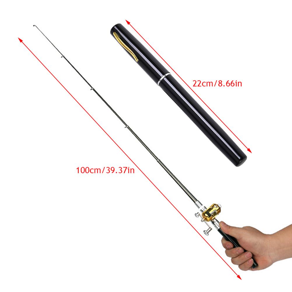 1M Mini Pen Fishing Rod with Drum Wheel Retractable Pocket Ice Fishings Pole Ultra-Light Portable Long Casting Raft Fishing Rod