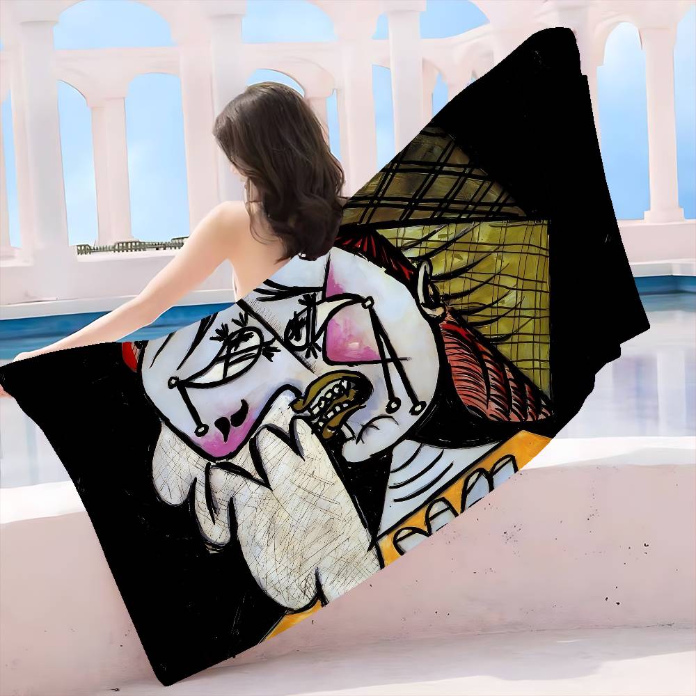 P-Picasso Style Painting Microfiber Printed Beach Towel Mountain Climbing Yoga Beach Swimming Running Absorbent Soft Towel