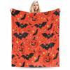 Halloween Pumpkin and Bats Pattern Flannel Blanket for Bedroom, Living Room, Sofa, and Nap